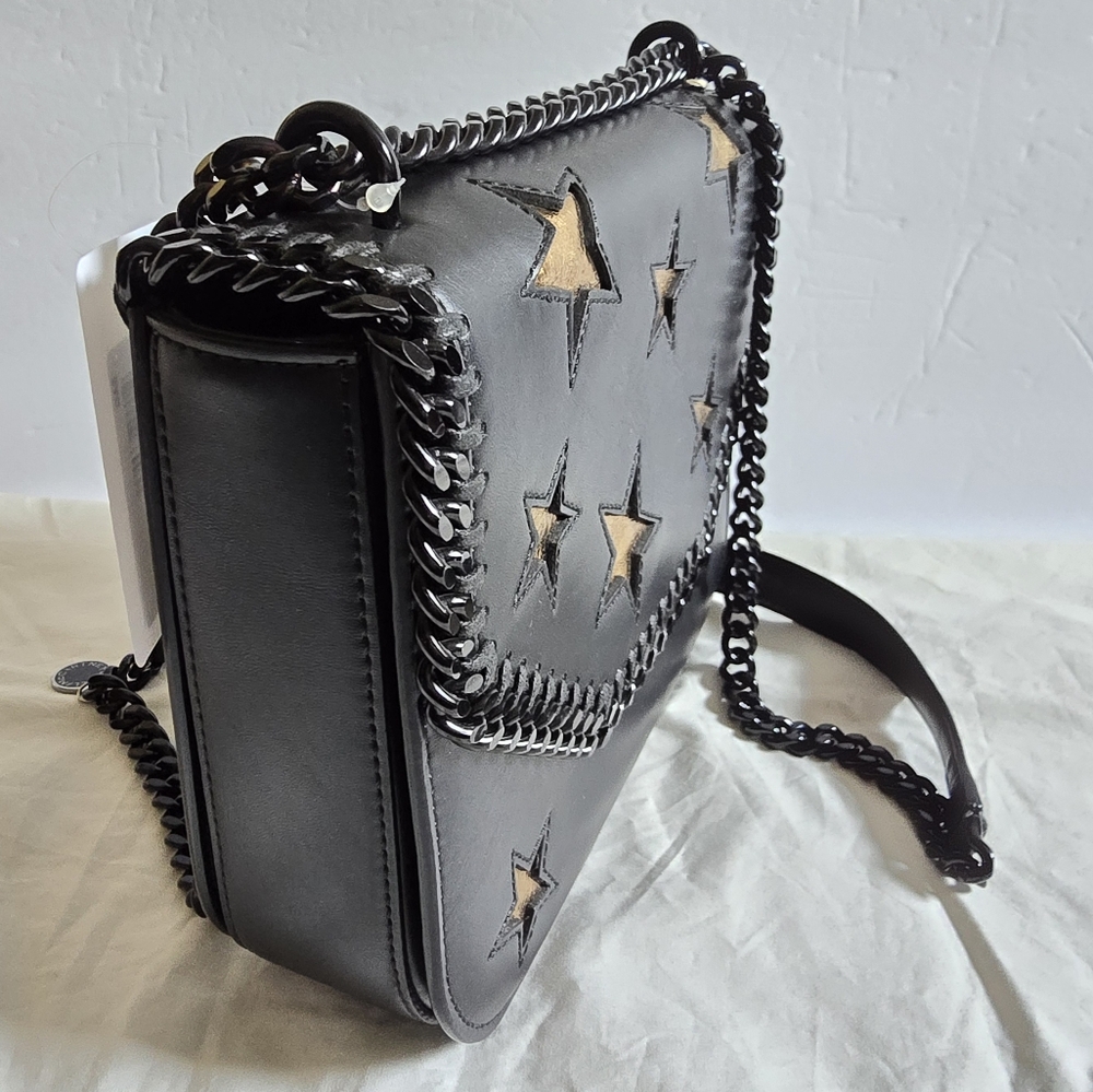 Stella McCartney Black and Gold Star Flap Snap Crossbody Bag - Picture 8 of 13